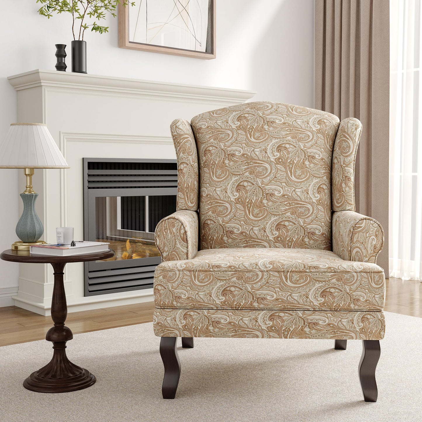 High Back Accent Chair, Comfy Upholstered Fabric Armchair for Living Room, Mid Century Modern Club Accent Chair with Curved Armrests and Solid Legs, Single Sofa Reading Chair for Bedroom, Cranberry