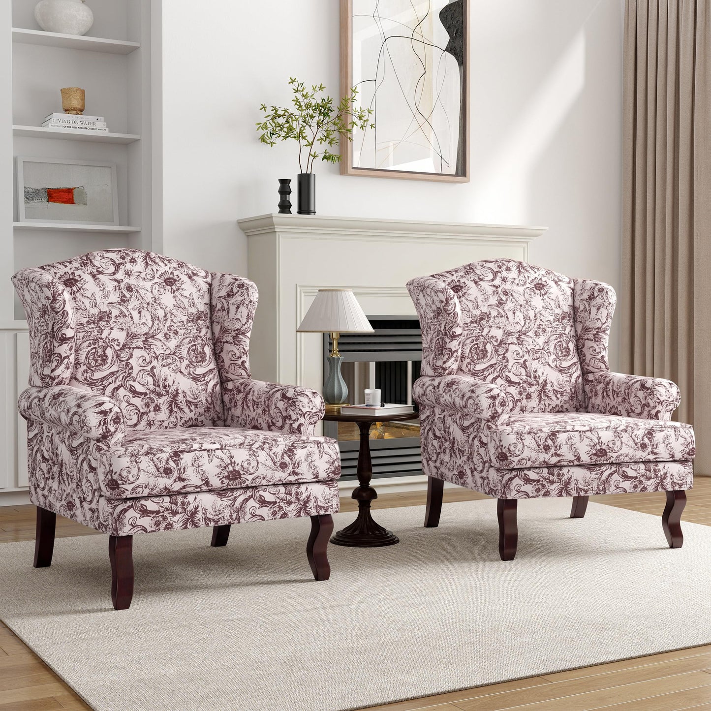 High Back Accent Chair, Comfy Upholstered Fabric Armchair for Living Room, Mid Century Modern Club Accent Chair with Curved Armrests and Solid Legs, Single Sofa Reading Chair for Bedroom, Cranberry