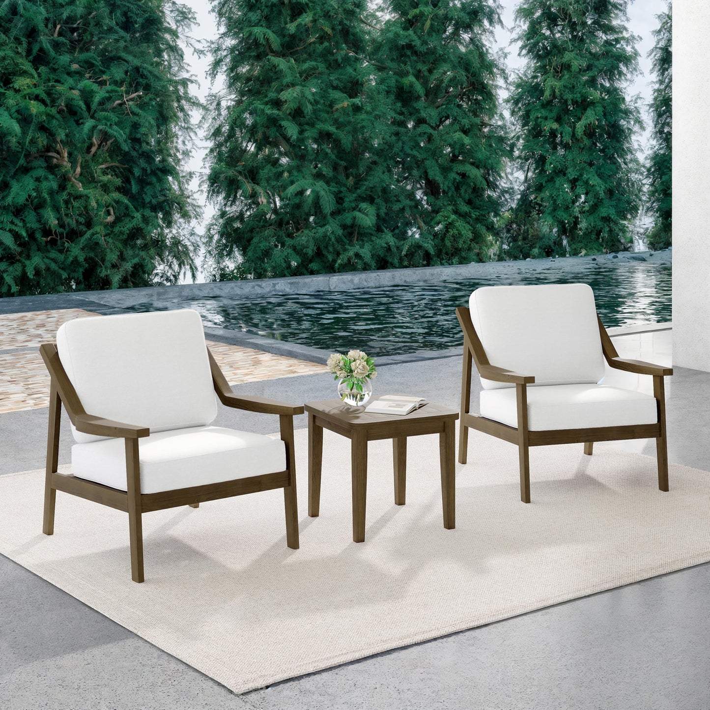 Outdoor Patio Furniture Set, 2 Piece Outdoor Patio Sofa Armchairs with Washable Thick Cushions, All-Weather Solid Wood Patio Bistro Set for Porch, Balcony, Natural Frame & Beige Cushion