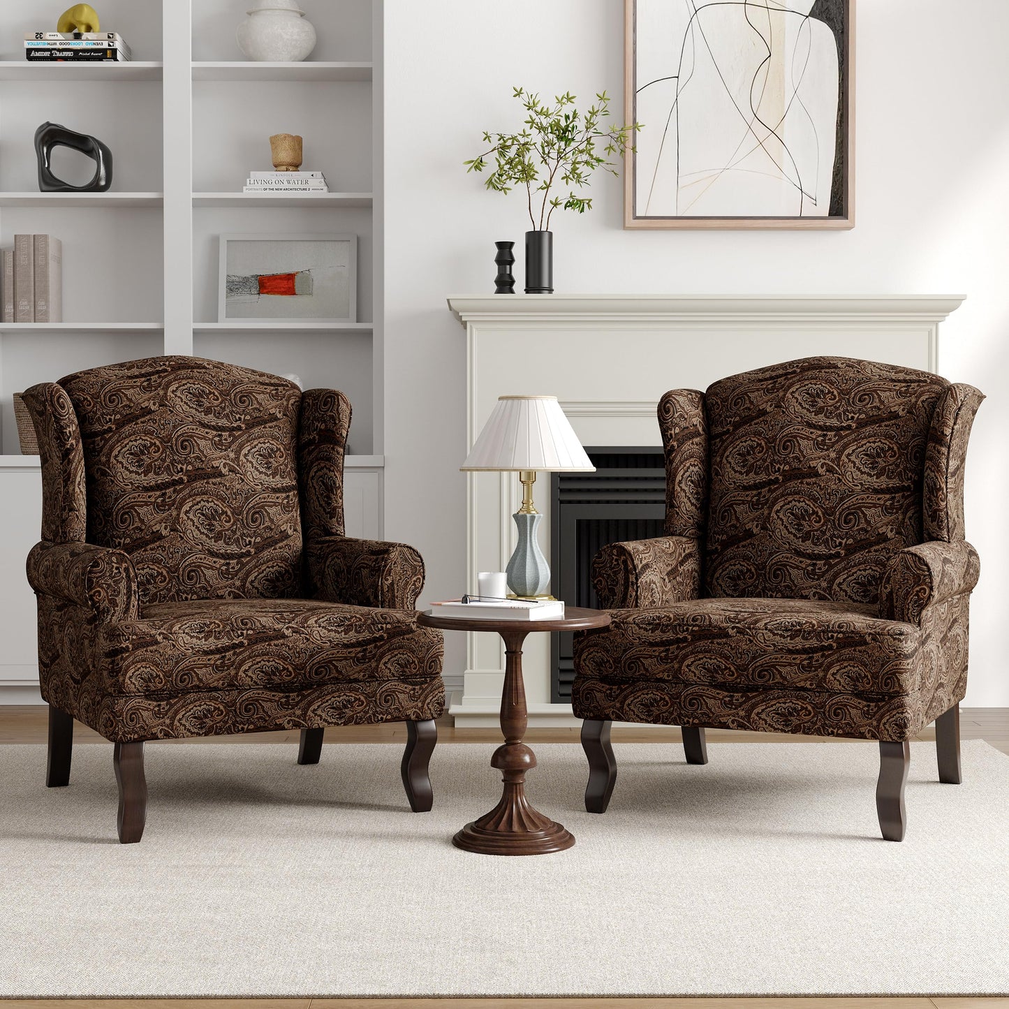 High Back Accent Chair, Comfy Upholstered Fabric Armchair for Living Room, Mid Century Modern Club Accent Chair with Curved Armrests and Solid Legs, Single Sofa Reading Chair for Bedroom, Cranberry