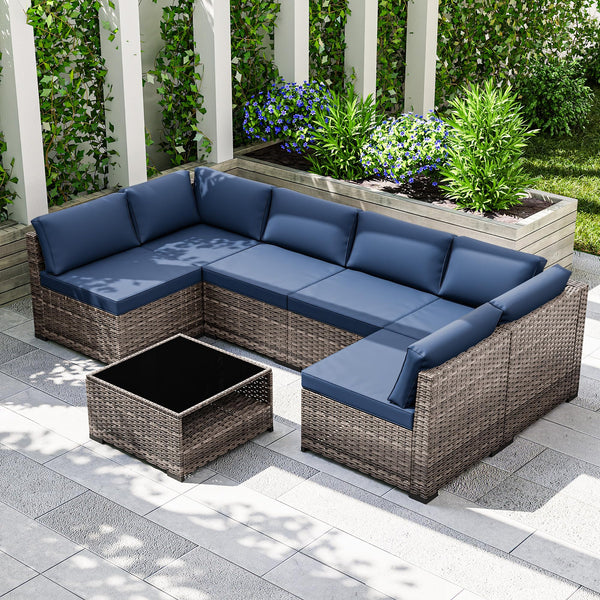 Joyside 5-Piece Patio Furniture Set, Rattan Outdoor Sectional Wicker Patio Conversation Set with Cushions and Coffee Table