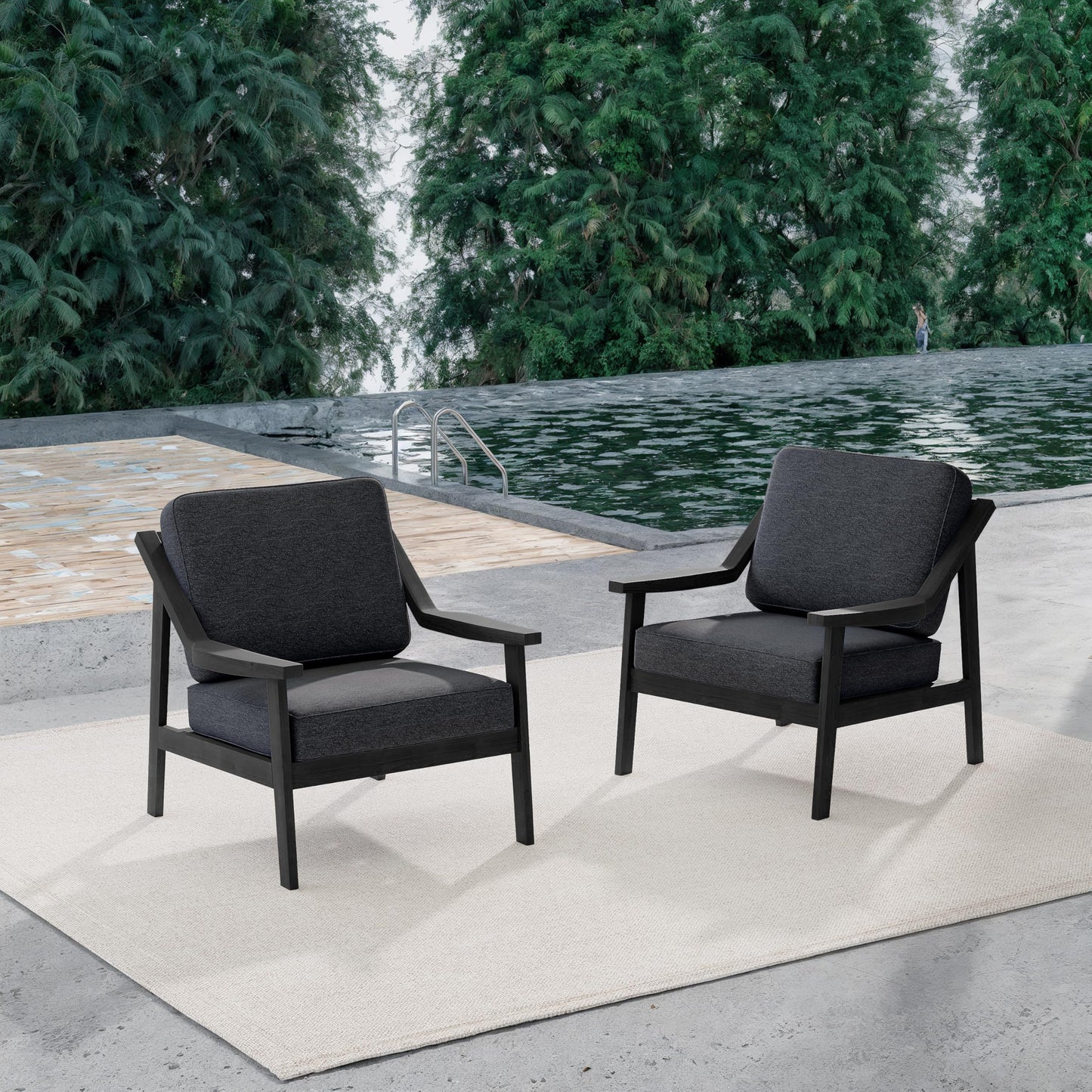Outdoor Patio Furniture Set, 2 Piece Outdoor Patio Sofa Armchairs with Washable Thick Cushions, All-Weather Solid Wood Patio Bistro Set for Porch, Balcony, Natural Frame & Beige Cushion