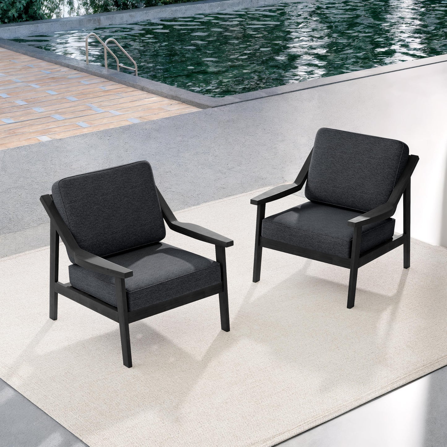 Outdoor Patio Furniture Set, 2 Piece Outdoor Patio Sofa Armchairs with Washable Thick Cushions, All-Weather Solid Wood Patio Bistro Set for Porch, Balcony, Natural Frame & Beige Cushion