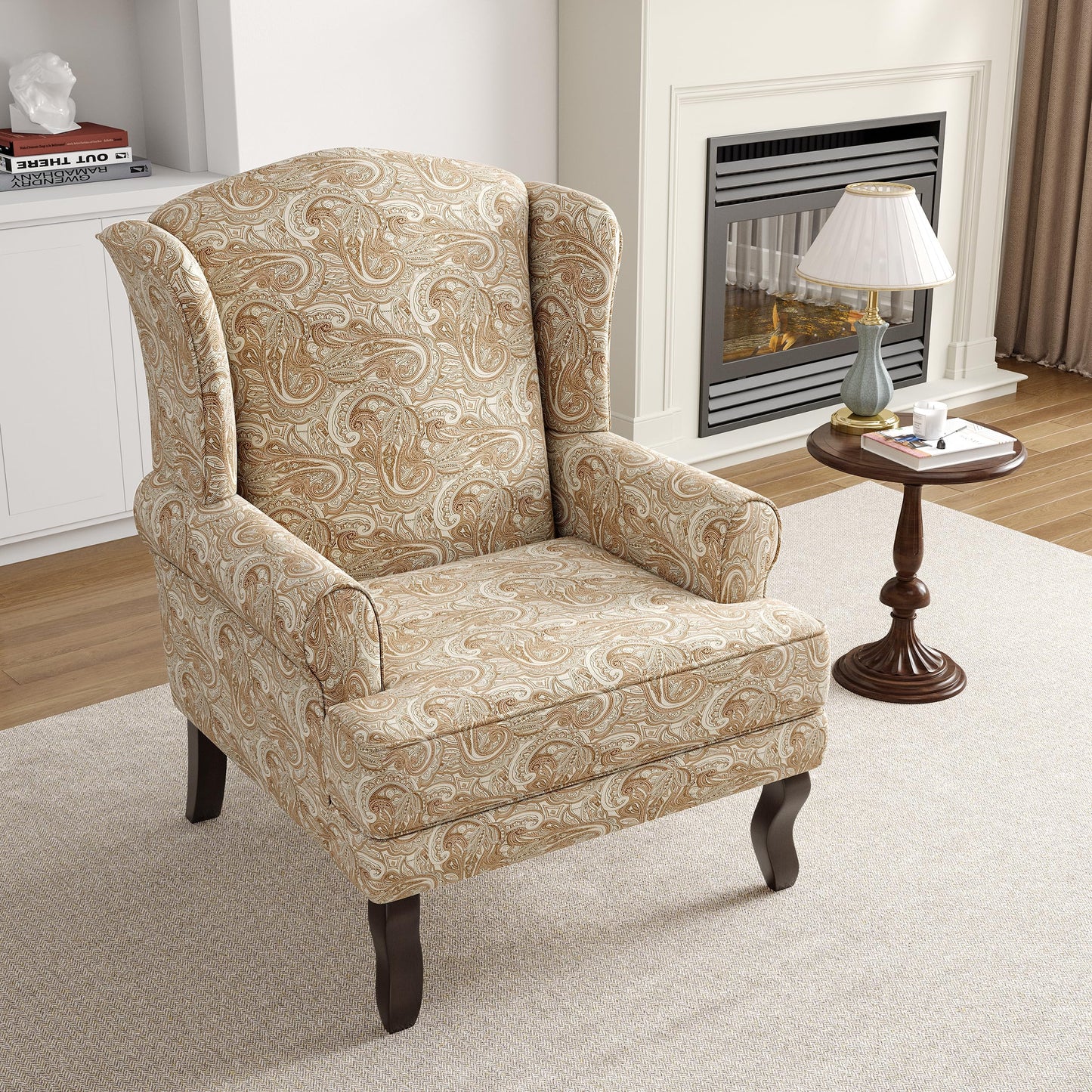 High Back Accent Chair, Comfy Upholstered Fabric Armchair for Living Room, Mid Century Modern Club Accent Chair with Curved Armrests and Solid Legs, Single Sofa Reading Chair for Bedroom, Cranberry