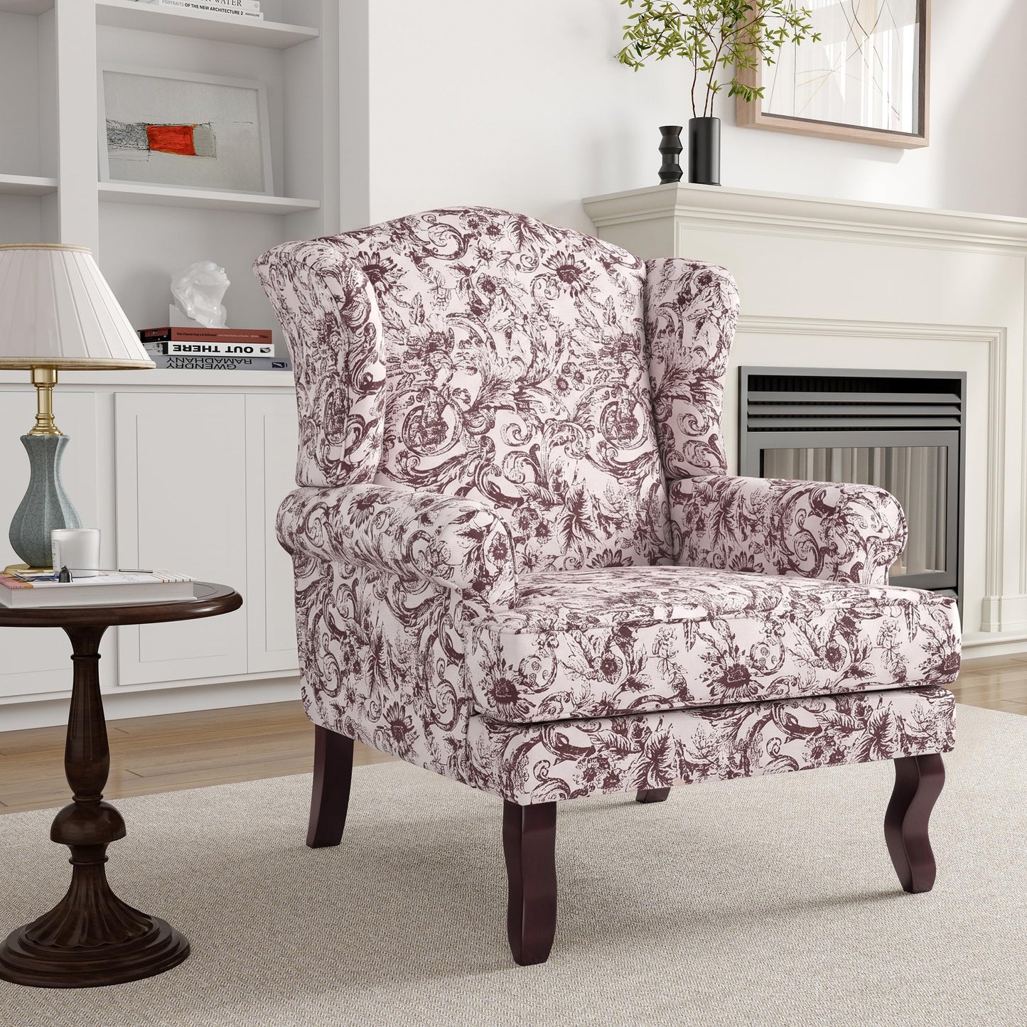 High Back Accent Chair, Comfy Upholstered Fabric Armchair for Living Room, Mid Century Modern Club Accent Chair with Curved Armrests and Solid Legs, Single Sofa Reading Chair for Bedroom, Cranberry