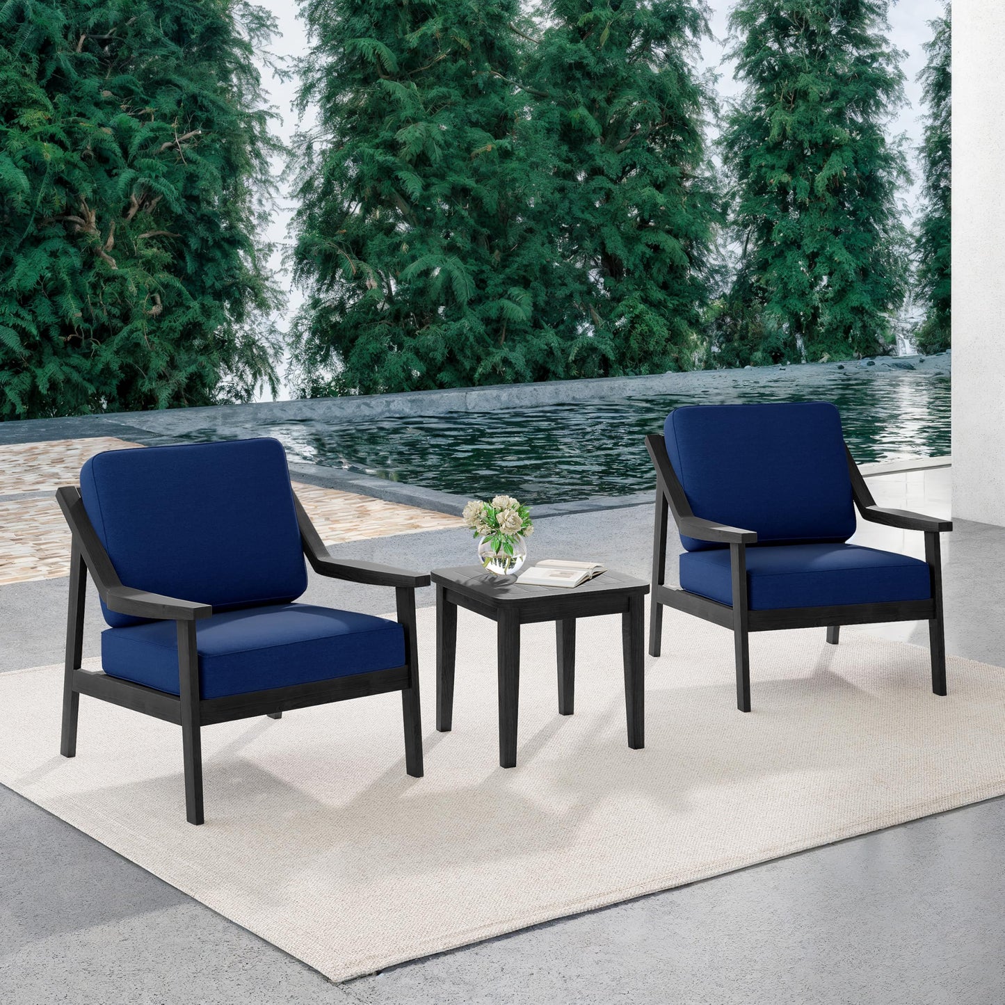 Outdoor Patio Furniture Set, 2 Piece Outdoor Patio Sofa Armchairs with Washable Thick Cushions, All-Weather Solid Wood Patio Bistro Set for Porch, Balcony, Natural Frame & Beige Cushion