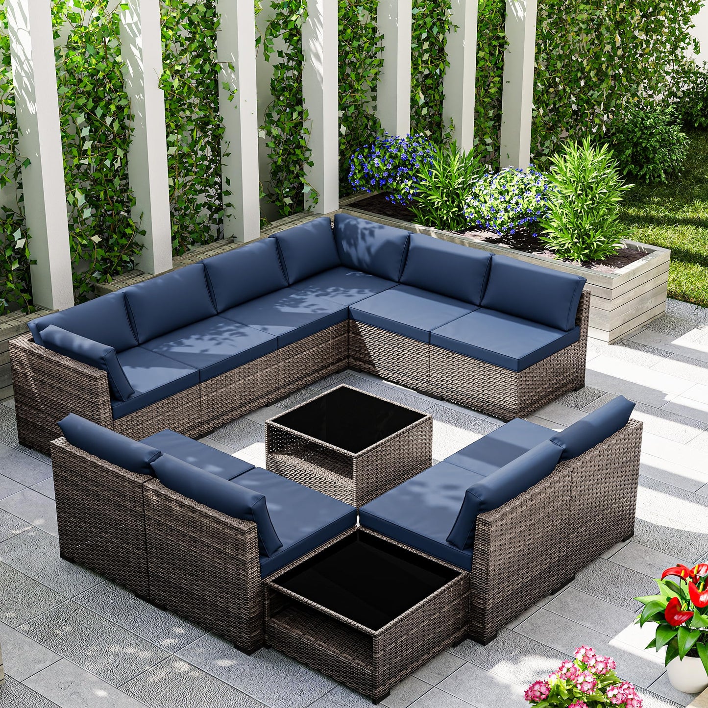 Joyside 5-Piece Patio Furniture Set, Rattan Outdoor Sectional Wicker Patio Conversation Set with Cushions and Coffee Table