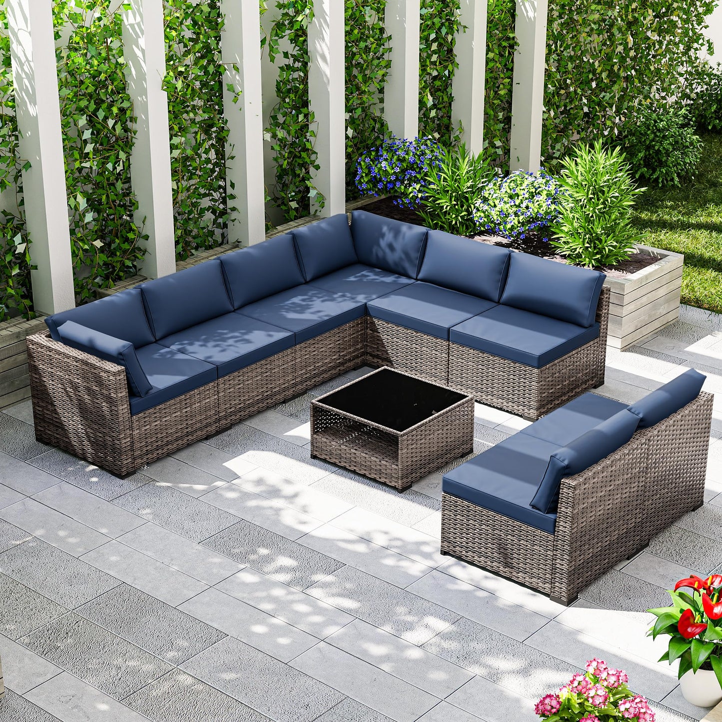 Joyside 5-Piece Patio Furniture Set, Rattan Outdoor Sectional Wicker Patio Conversation Set with Cushions and Coffee Table