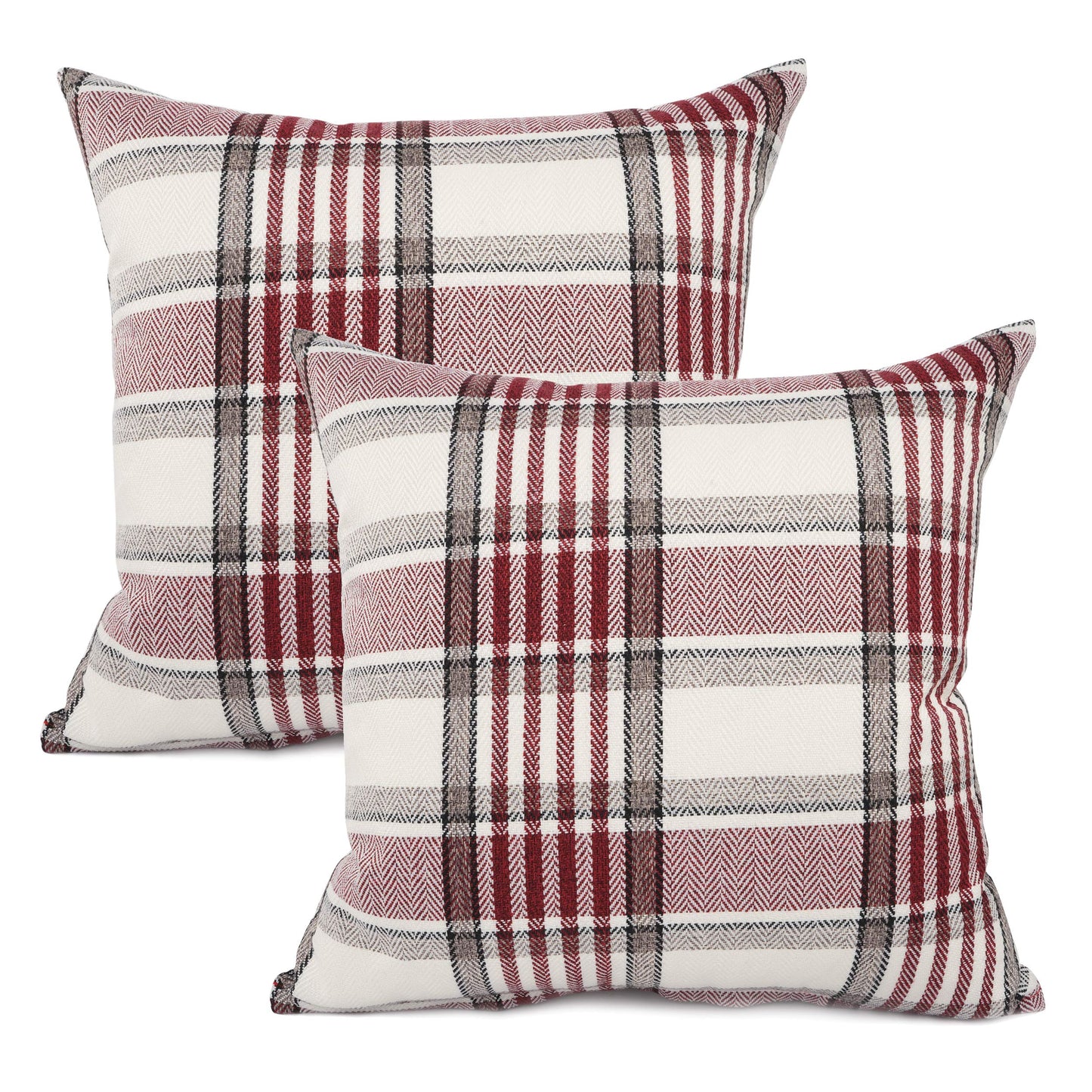 YOUR SMILE Retro Farmhouse Outdoor Buffalo Tartan Chequer Plaid Cotton Linen Decorative Throw Pillow Case Cushion Cover Pillowcase for Sofa 18 x 18 Inch, Set of 2, Khaki/Stripe