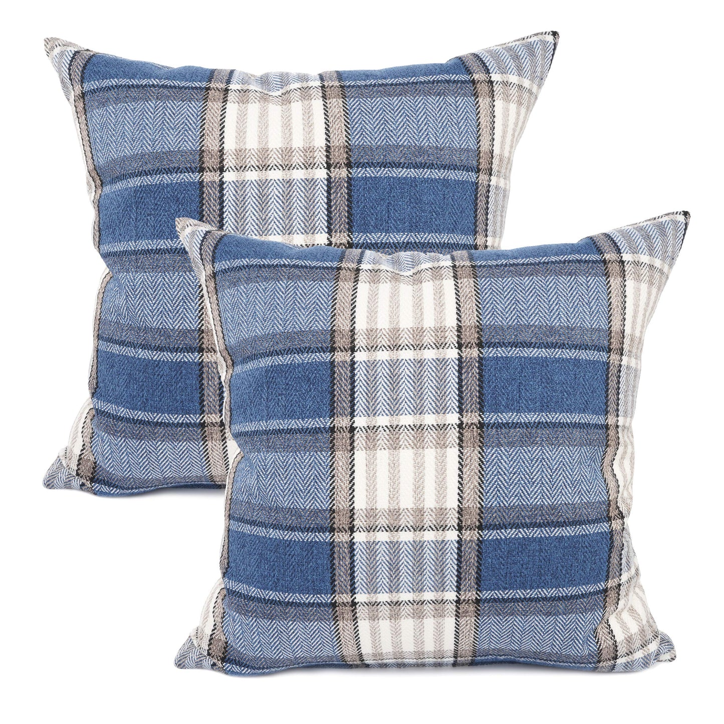 YOUR SMILE Retro Farmhouse Outdoor Buffalo Tartan Chequer Plaid Cotton Linen Decorative Throw Pillow Case Cushion Cover Pillowcase for Sofa 18 x 18 Inch, Set of 2, Khaki/Stripe