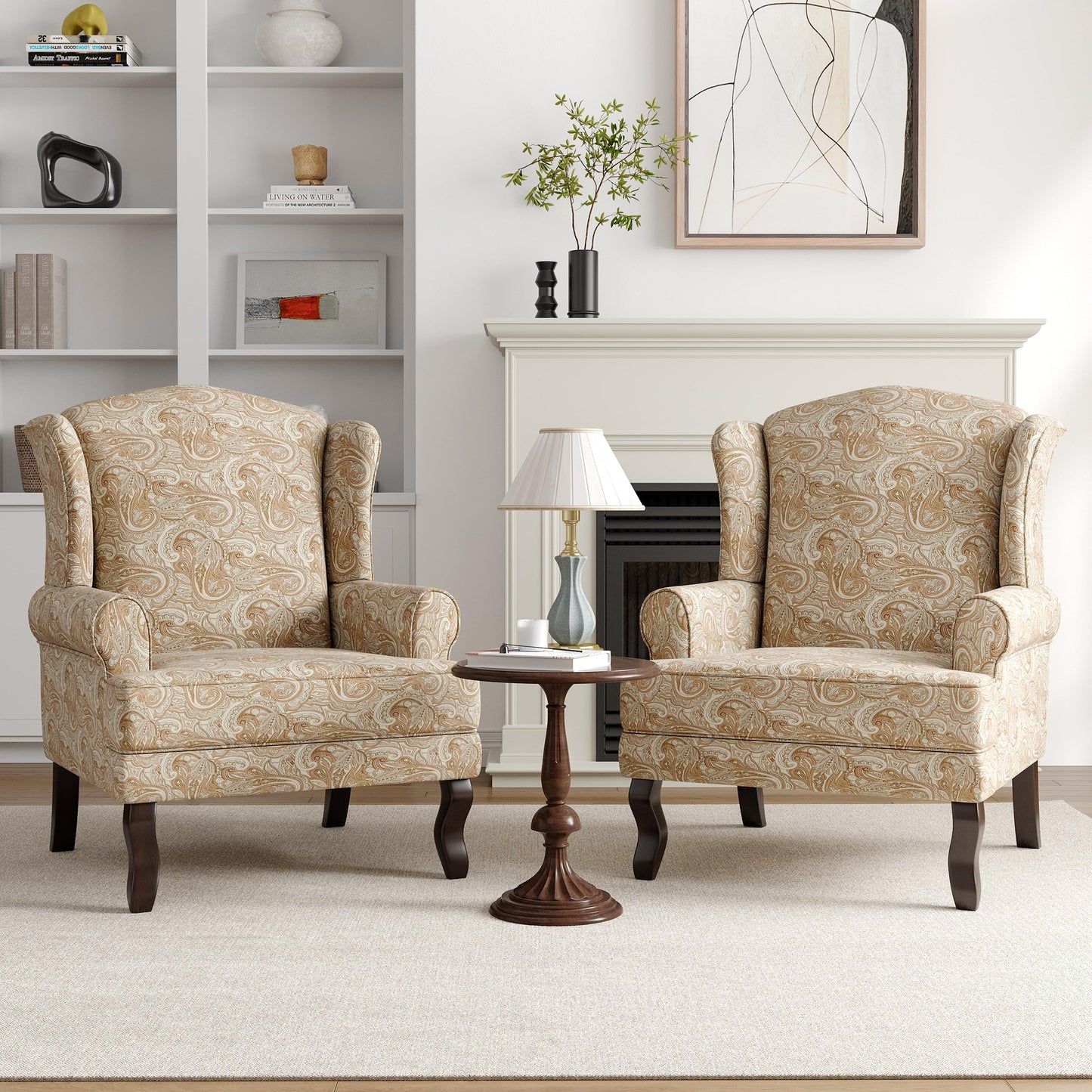 High Back Accent Chair, Comfy Upholstered Fabric Armchair for Living Room, Mid Century Modern Club Accent Chair with Curved Armrests and Solid Legs, Single Sofa Reading Chair for Bedroom, Cranberry