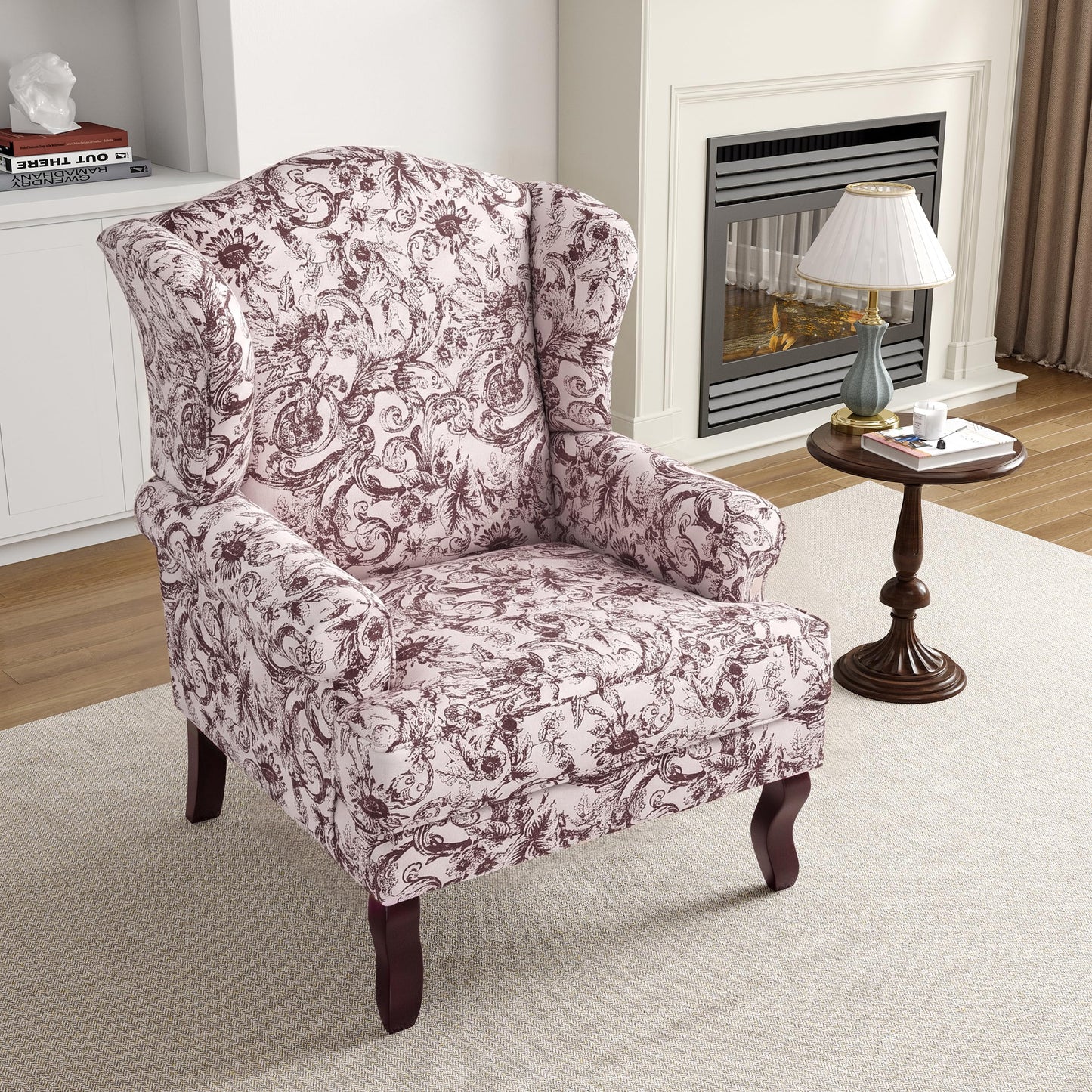 High Back Accent Chair, Comfy Upholstered Fabric Armchair for Living Room, Mid Century Modern Club Accent Chair with Curved Armrests and Solid Legs, Single Sofa Reading Chair for Bedroom, Cranberry