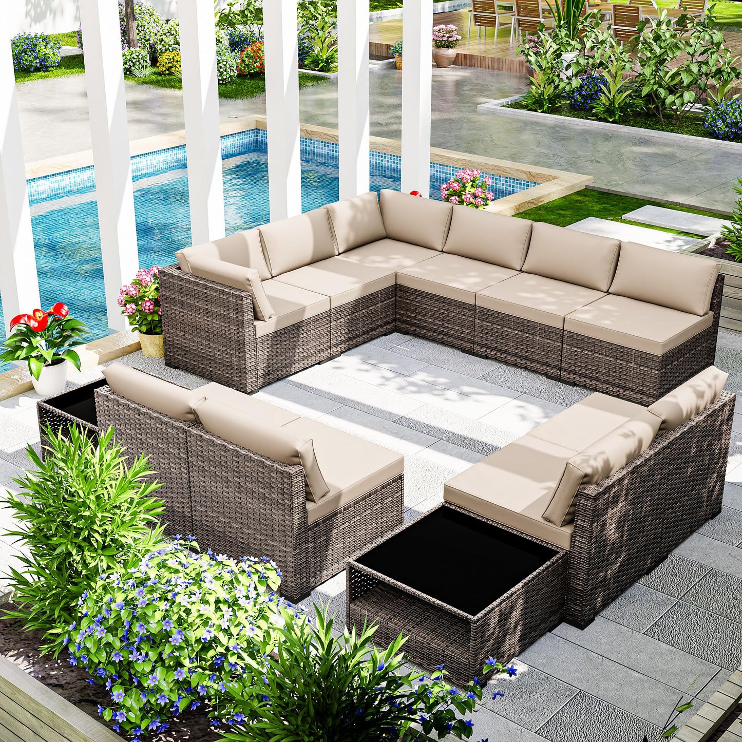 Joyside 5-Piece Patio Furniture Set, Rattan Outdoor Sectional Wicker Patio Conversation Set with Cushions and Coffee Table