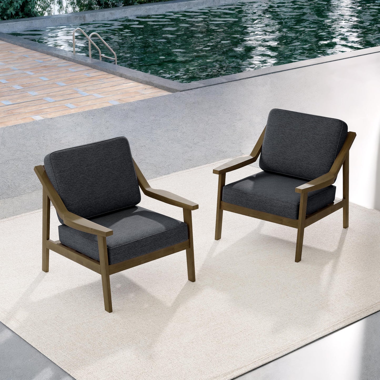 Outdoor Patio Furniture Set, 2 Piece Outdoor Patio Sofa Armchairs with Washable Thick Cushions, All-Weather Solid Wood Patio Bistro Set for Porch, Balcony, Natural Frame & Beige Cushion