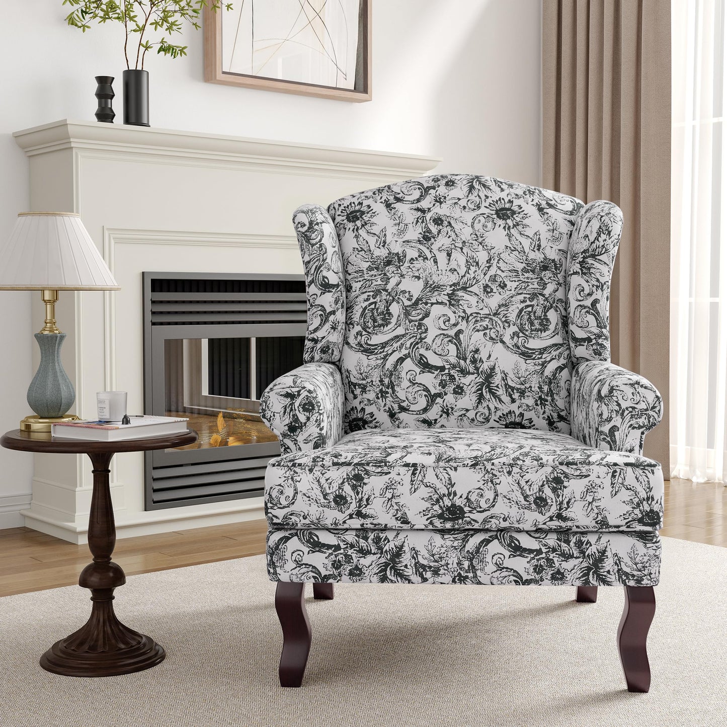 High Back Accent Chair, Comfy Upholstered Fabric Armchair for Living Room, Mid Century Modern Club Accent Chair with Curved Armrests and Solid Legs, Single Sofa Reading Chair for Bedroom, Cranberry
