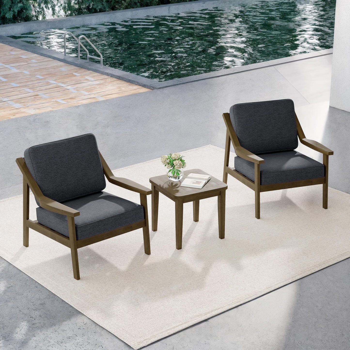 Outdoor Patio Furniture Set, 2 Piece Outdoor Patio Sofa Armchairs with Washable Thick Cushions, All-Weather Solid Wood Patio Bistro Set for Porch, Balcony, Natural Frame & Beige Cushion