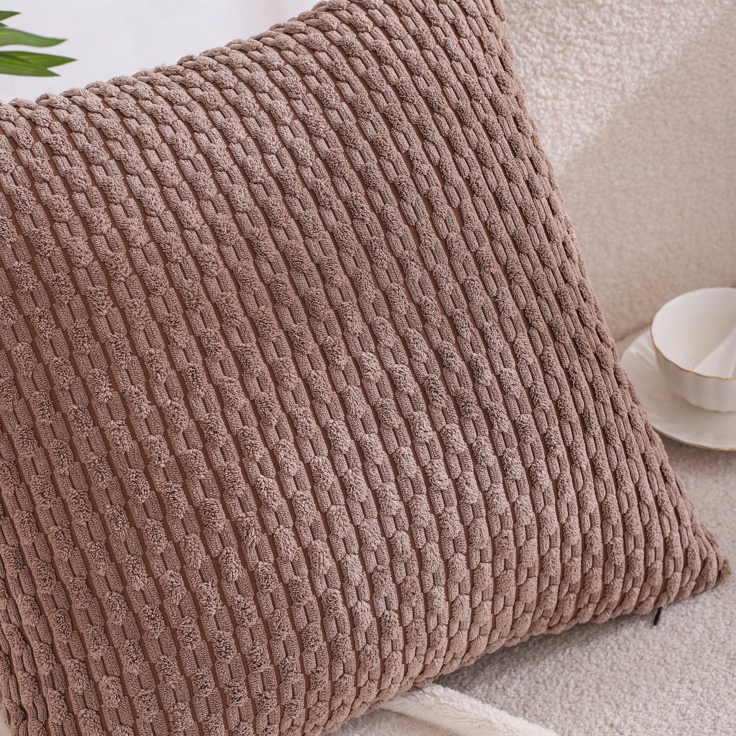 VAKADO Couch Throw Pillow Covers 16x16 Set of 4 Decorative Neutral Corduroy Boho Rustic Farmhouse Cushion Case Square for Home Decor Sofa Living Room Bed
