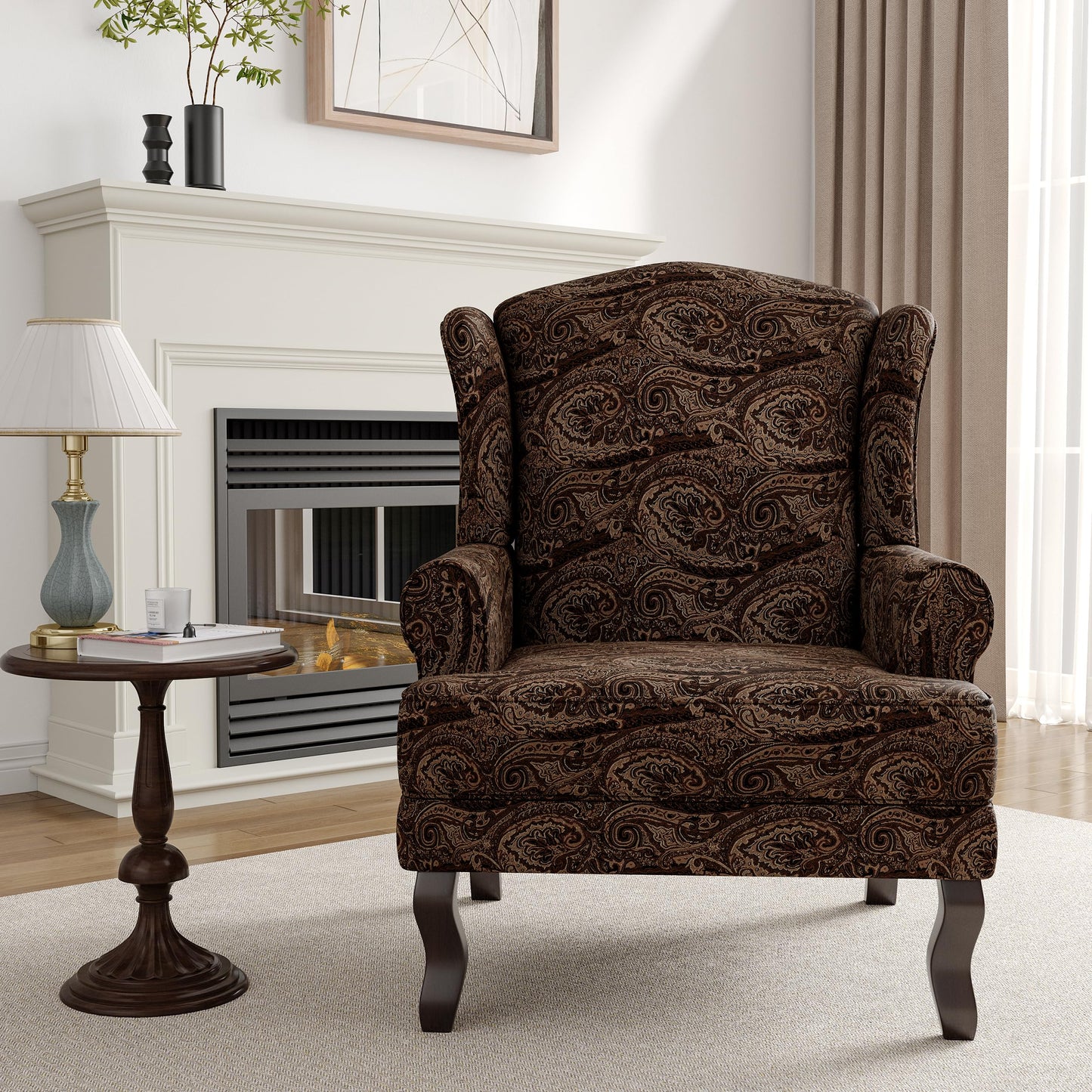 High Back Accent Chair, Comfy Upholstered Fabric Armchair for Living Room, Mid Century Modern Club Accent Chair with Curved Armrests and Solid Legs, Single Sofa Reading Chair for Bedroom, Cranberry