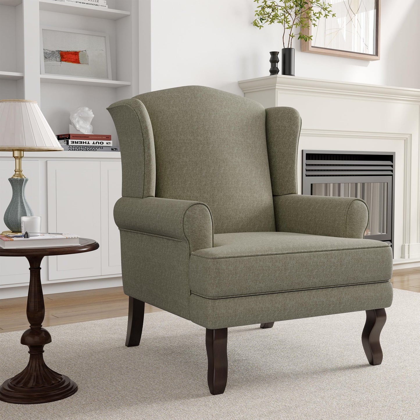 High Back Accent Chair, Comfy Upholstered Fabric Armchair for Living Room, Mid Century Modern Club Accent Chair with Curved Armrests and Solid Legs, Single Sofa Reading Chair for Bedroom, Cranberry