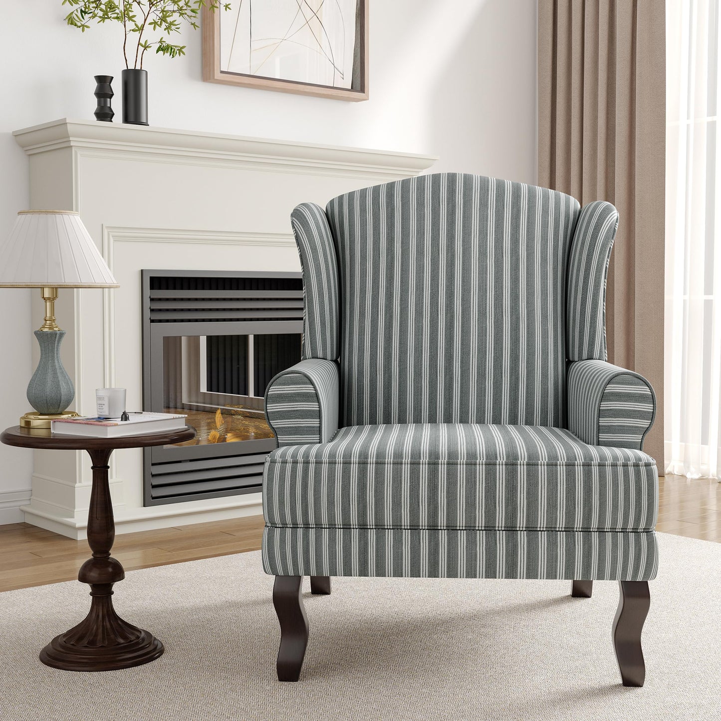 High Back Accent Chair, Comfy Upholstered Fabric Armchair for Living Room, Mid Century Modern Club Accent Chair with Curved Armrests and Solid Legs, Single Sofa Reading Chair for Bedroom, Cranberry