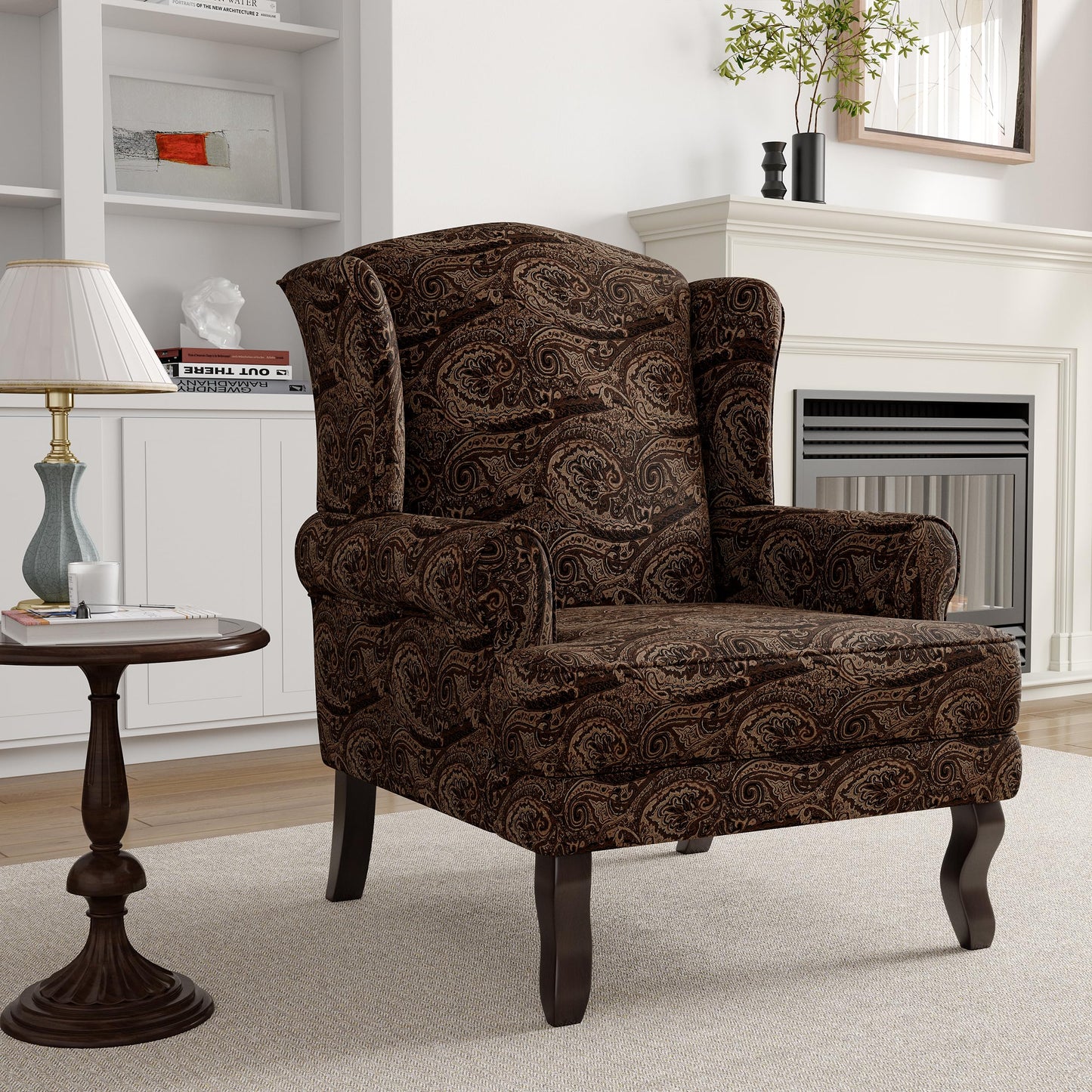 High Back Accent Chair, Comfy Upholstered Fabric Armchair for Living Room, Mid Century Modern Club Accent Chair with Curved Armrests and Solid Legs, Single Sofa Reading Chair for Bedroom, Cranberry