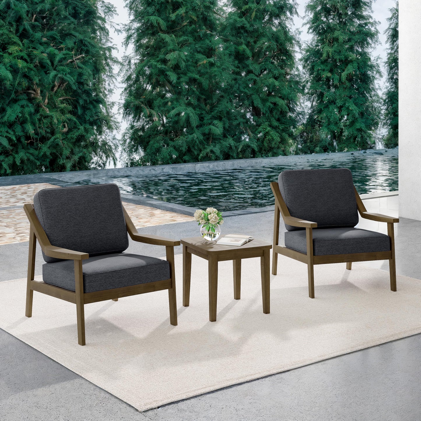 Outdoor Patio Furniture Set, 2 Piece Outdoor Patio Sofa Armchairs with Washable Thick Cushions, All-Weather Solid Wood Patio Bistro Set for Porch, Balcony, Natural Frame & Beige Cushion
