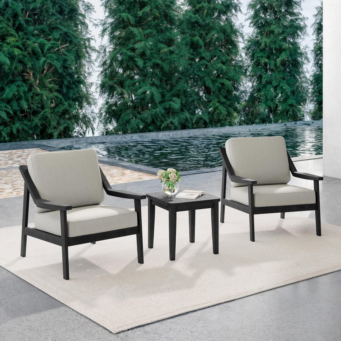 Outdoor Patio Furniture Set, 2 Piece Outdoor Patio Sofa Armchairs with Washable Thick Cushions, All-Weather Solid Wood Patio Bistro Set for Porch, Balcony, Natural Frame & Beige Cushion