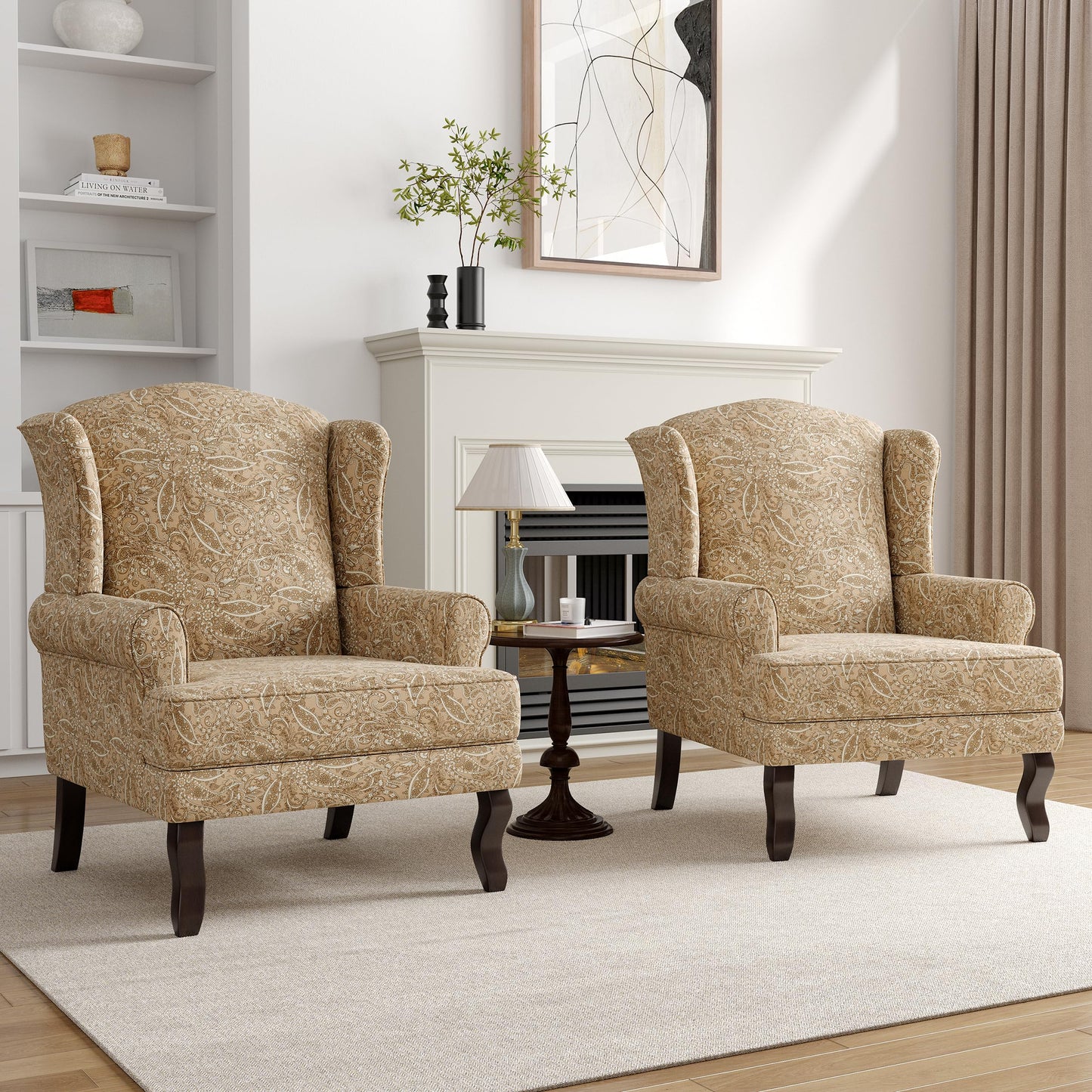 High Back Accent Chair, Comfy Upholstered Fabric Armchair for Living Room, Mid Century Modern Club Accent Chair with Curved Armrests and Solid Legs, Single Sofa Reading Chair for Bedroom, Cranberry
