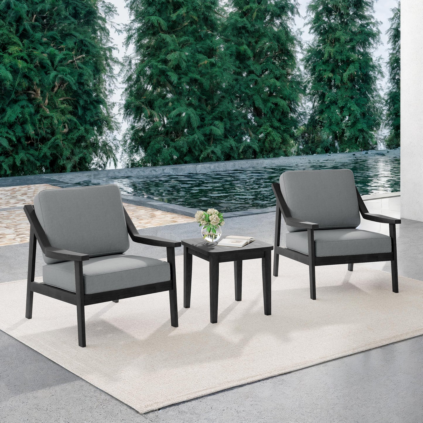 Outdoor Patio Furniture Set, 2 Piece Outdoor Patio Sofa Armchairs with Washable Thick Cushions, All-Weather Solid Wood Patio Bistro Set for Porch, Balcony, Natural Frame & Beige Cushion
