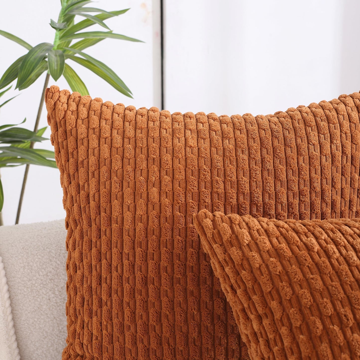 VAKADO Couch Throw Pillow Covers 16x16 Set of 4 Decorative Neutral Corduroy Boho Rustic Farmhouse Cushion Case Square for Home Decor Sofa Living Room Bed