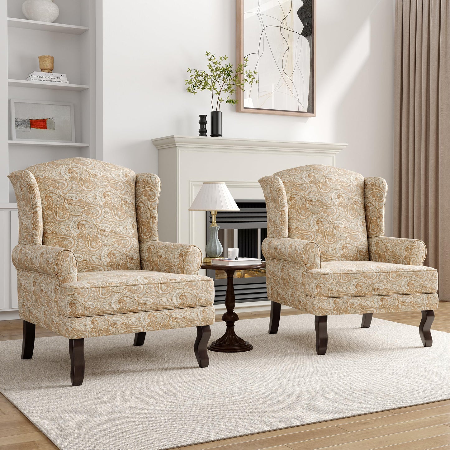 High Back Accent Chair, Comfy Upholstered Fabric Armchair for Living Room, Mid Century Modern Club Accent Chair with Curved Armrests and Solid Legs, Single Sofa Reading Chair for Bedroom, Cranberry