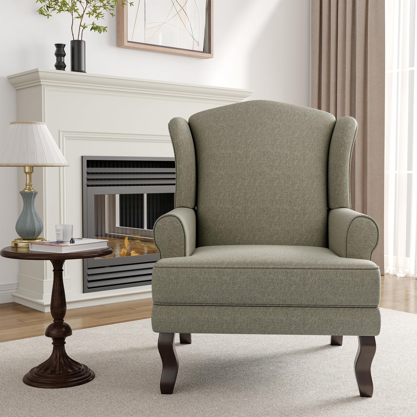 High Back Accent Chair, Comfy Upholstered Fabric Armchair for Living Room, Mid Century Modern Club Accent Chair with Curved Armrests and Solid Legs, Single Sofa Reading Chair for Bedroom, Cranberry