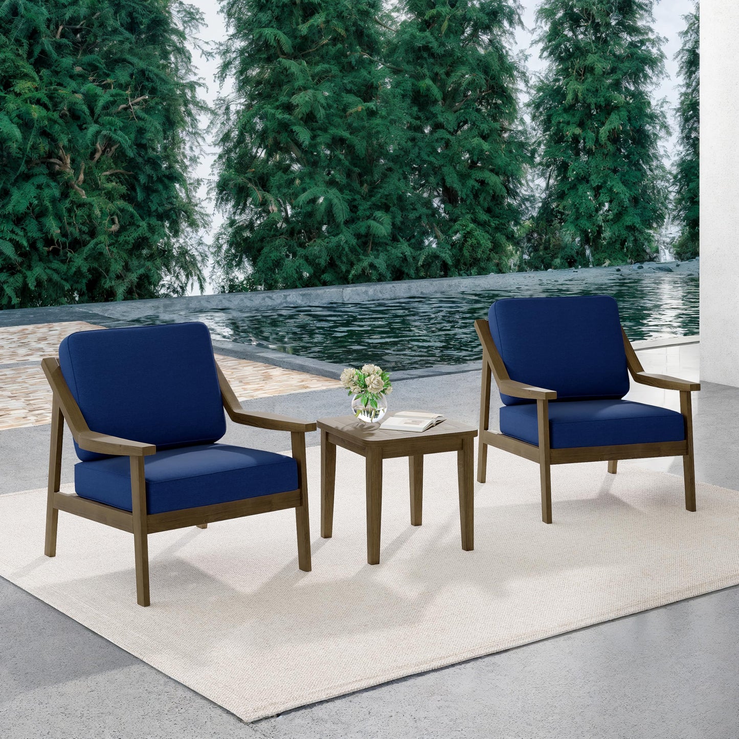 Outdoor Patio Furniture Set, 2 Piece Outdoor Patio Sofa Armchairs with Washable Thick Cushions, All-Weather Solid Wood Patio Bistro Set for Porch, Balcony, Natural Frame & Beige Cushion