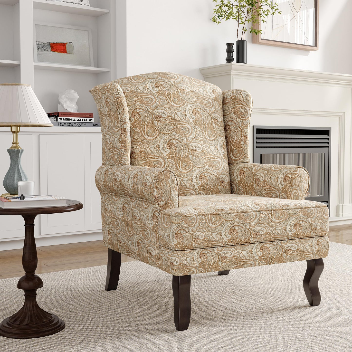 High Back Accent Chair, Comfy Upholstered Fabric Armchair for Living Room, Mid Century Modern Club Accent Chair with Curved Armrests and Solid Legs, Single Sofa Reading Chair for Bedroom, Cranberry