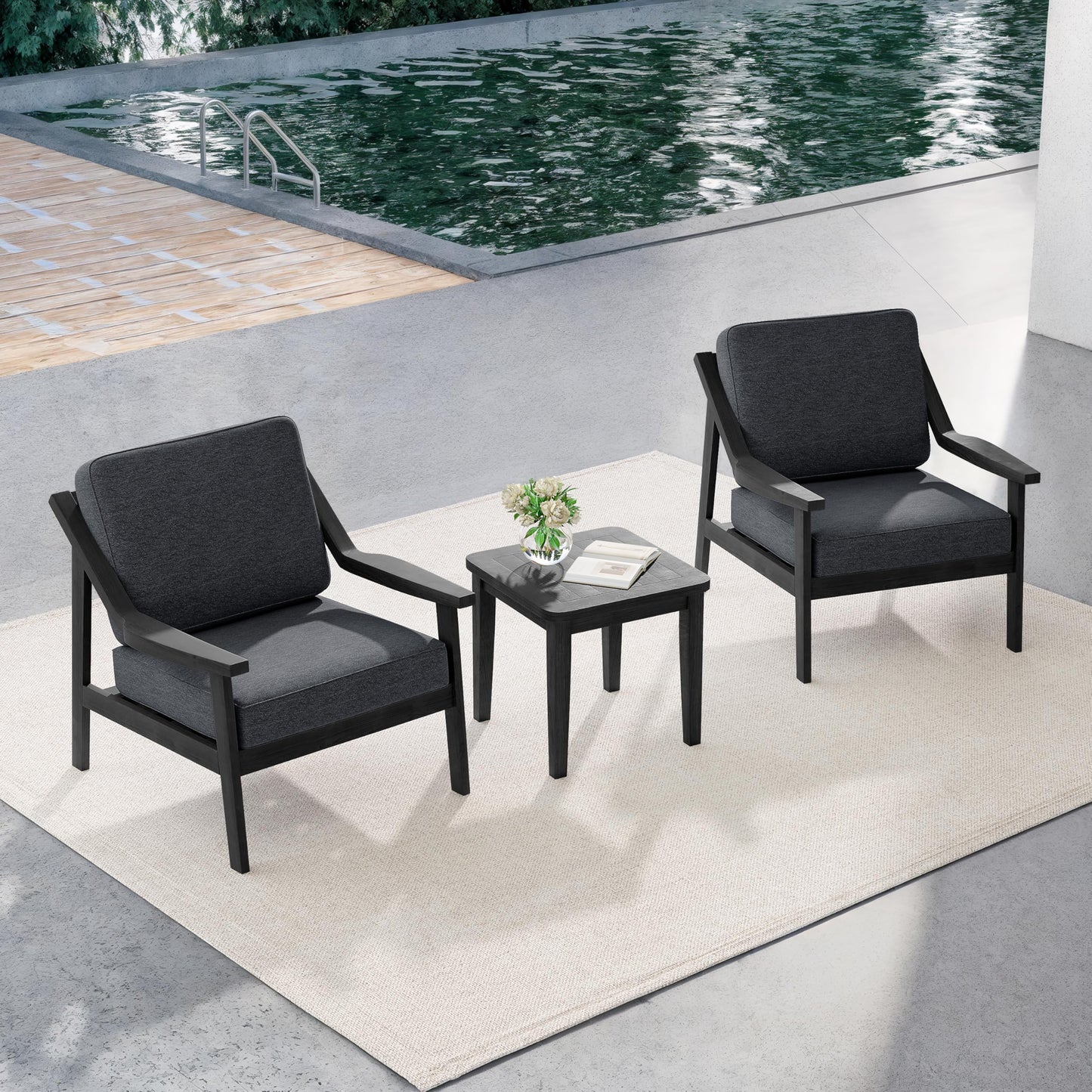 Outdoor Patio Furniture Set, 2 Piece Outdoor Patio Sofa Armchairs with Washable Thick Cushions, All-Weather Solid Wood Patio Bistro Set for Porch, Balcony, Natural Frame & Beige Cushion