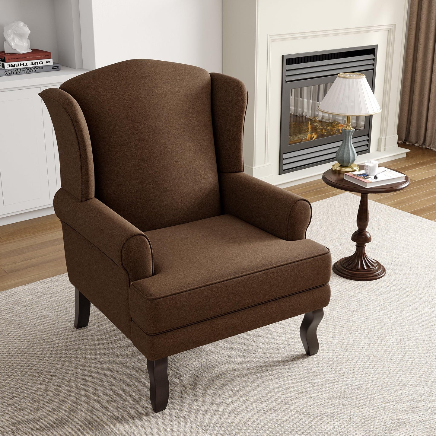High Back Accent Chair, Comfy Upholstered Fabric Armchair for Living Room, Mid Century Modern Club Accent Chair with Curved Armrests and Solid Legs, Single Sofa Reading Chair for Bedroom, Cranberry