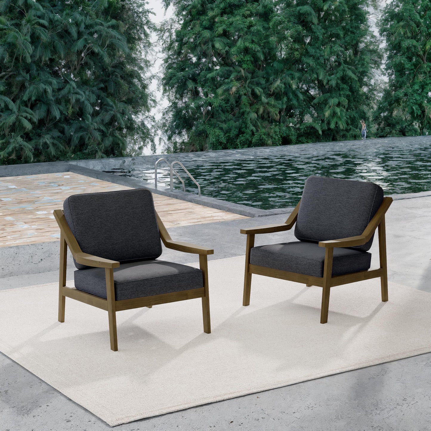 Outdoor Patio Furniture Set, 2 Piece Outdoor Patio Sofa Armchairs with Washable Thick Cushions, All-Weather Solid Wood Patio Bistro Set for Porch, Balcony, Natural Frame & Beige Cushion