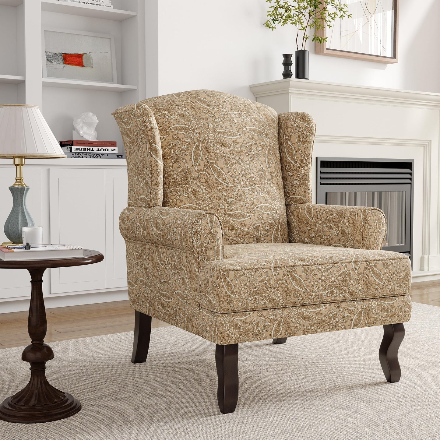 High Back Accent Chair, Comfy Upholstered Fabric Armchair for Living Room, Mid Century Modern Club Accent Chair with Curved Armrests and Solid Legs, Single Sofa Reading Chair for Bedroom, Cranberry