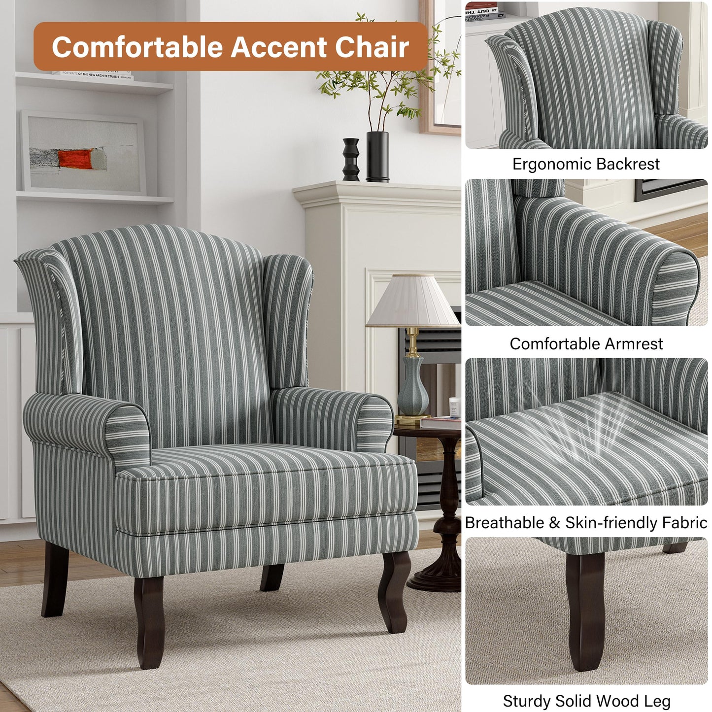 High Back Accent Chair, Comfy Upholstered Fabric Armchair for Living Room, Mid Century Modern Club Accent Chair with Curved Armrests and Solid Legs, Single Sofa Reading Chair for Bedroom, Cranberry