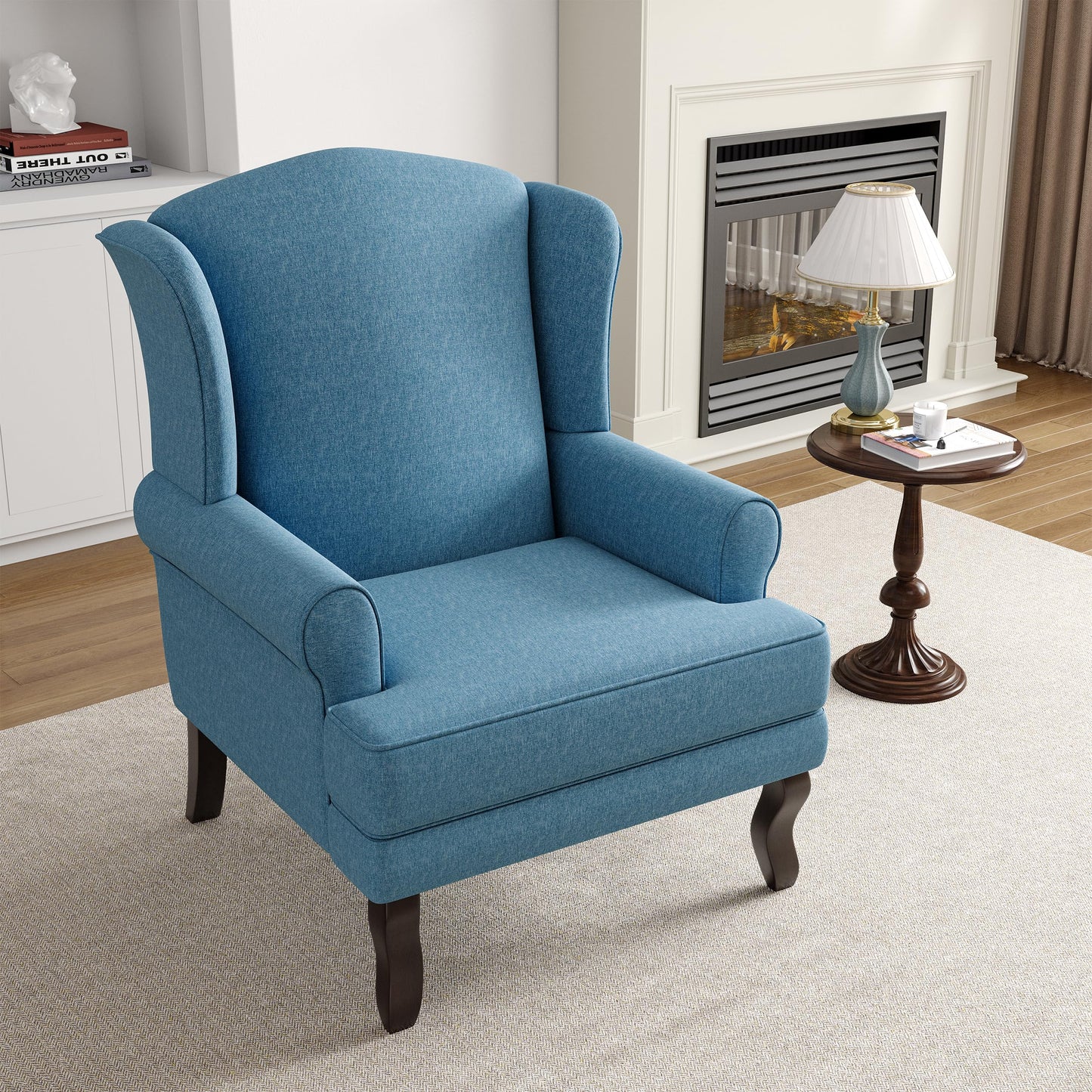 High Back Accent Chair, Comfy Upholstered Fabric Armchair for Living Room, Mid Century Modern Club Accent Chair with Curved Armrests and Solid Legs, Single Sofa Reading Chair for Bedroom, Cranberry