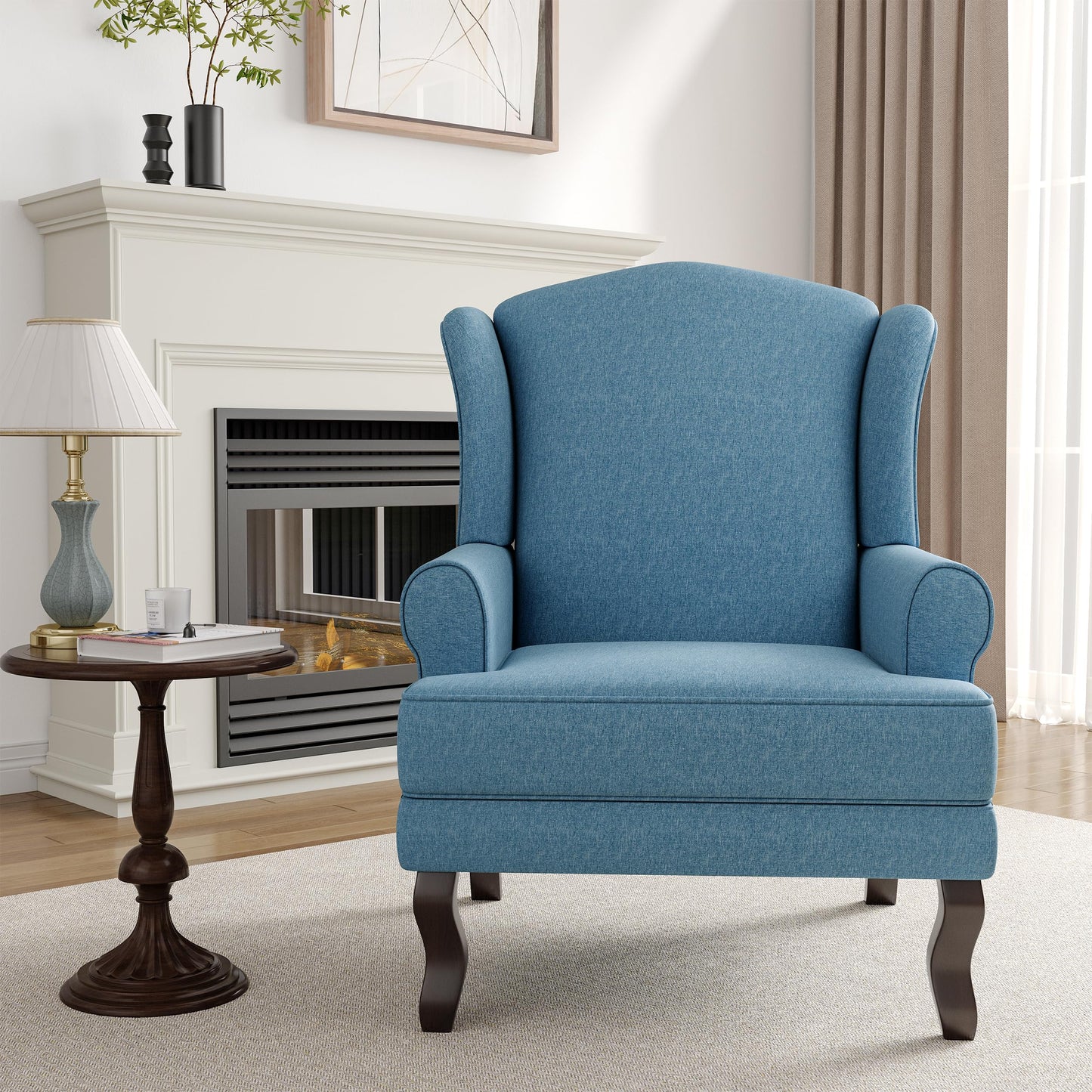 High Back Accent Chair, Comfy Upholstered Fabric Armchair for Living Room, Mid Century Modern Club Accent Chair with Curved Armrests and Solid Legs, Single Sofa Reading Chair for Bedroom, Cranberry