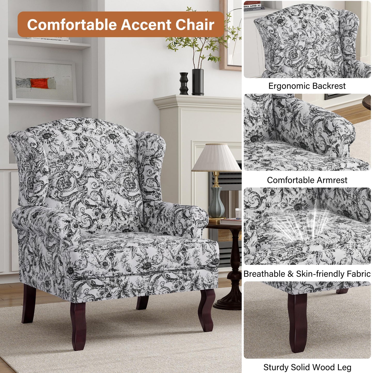 High Back Accent Chair, Comfy Upholstered Fabric Armchair for Living Room, Mid Century Modern Club Accent Chair with Curved Armrests and Solid Legs, Single Sofa Reading Chair for Bedroom, Cranberry