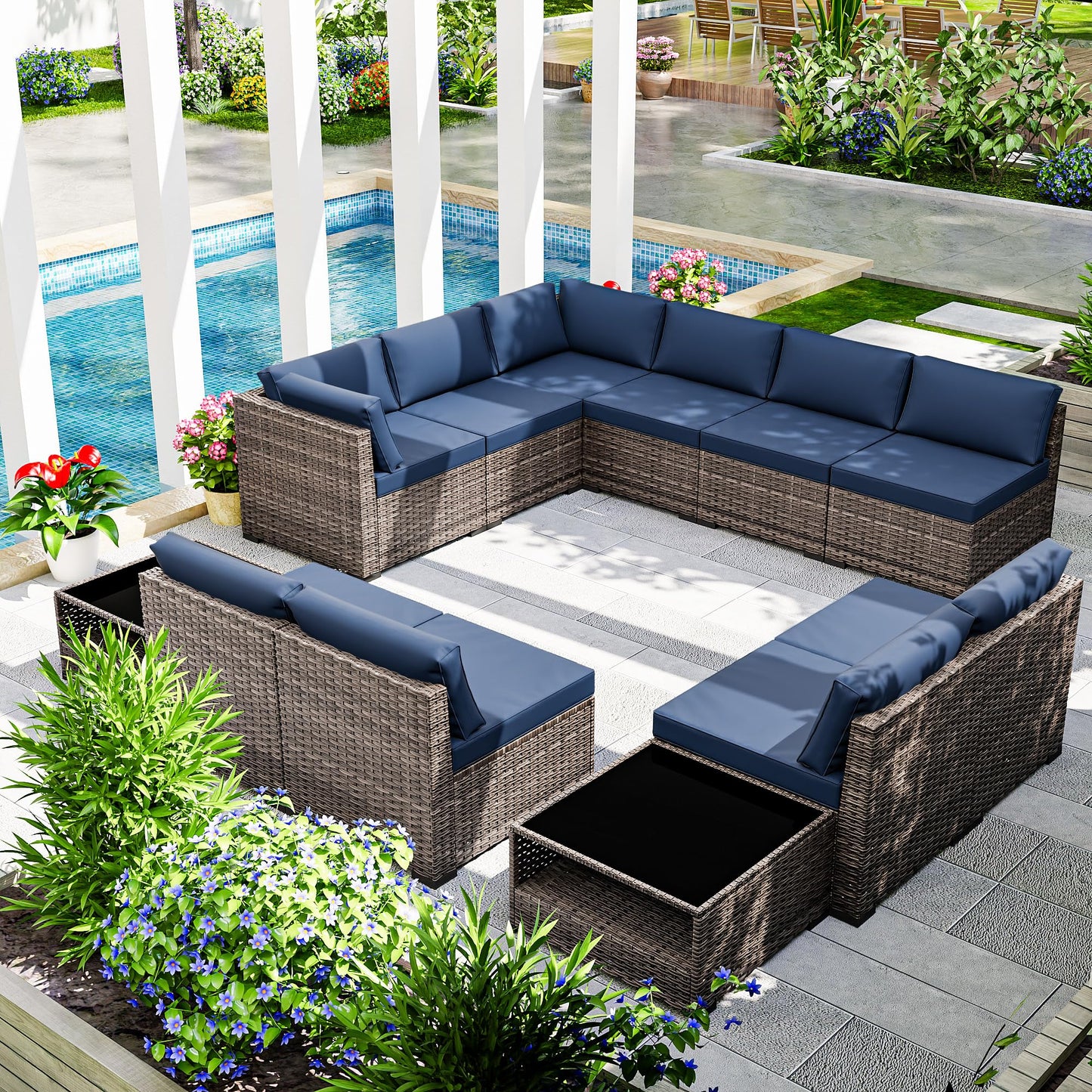 Joyside 5-Piece Patio Furniture Set, Rattan Outdoor Sectional Wicker Patio Conversation Set with Cushions and Coffee Table