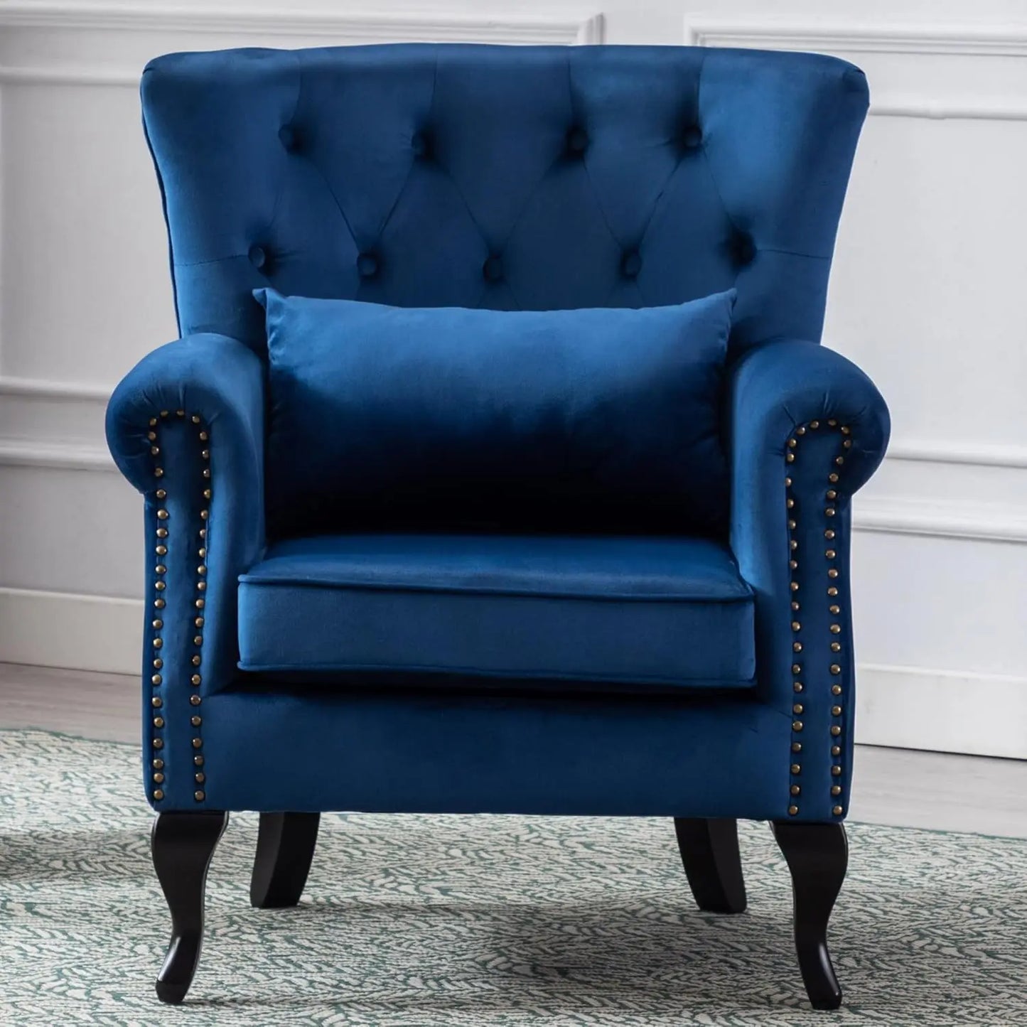 Mid Century Modern Accent Chair Upholstered Armchair Comfy Velvet Fabric Single Sofa with Tufted Wingback for Small, Customized