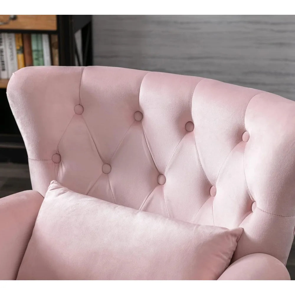 Mid Century Modern Accent Chair Upholstered Armchair Comfy Velvet Fabric Single Sofa with Tufted Wingback for Small, Customized