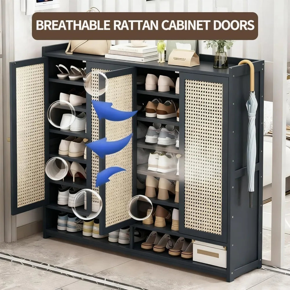 7-Tier Bamboo Shoe Cabinet with Doors, Freestanding Shoe Storage Organizer for 36-40 Pairs, Entryway Hallway Living Room