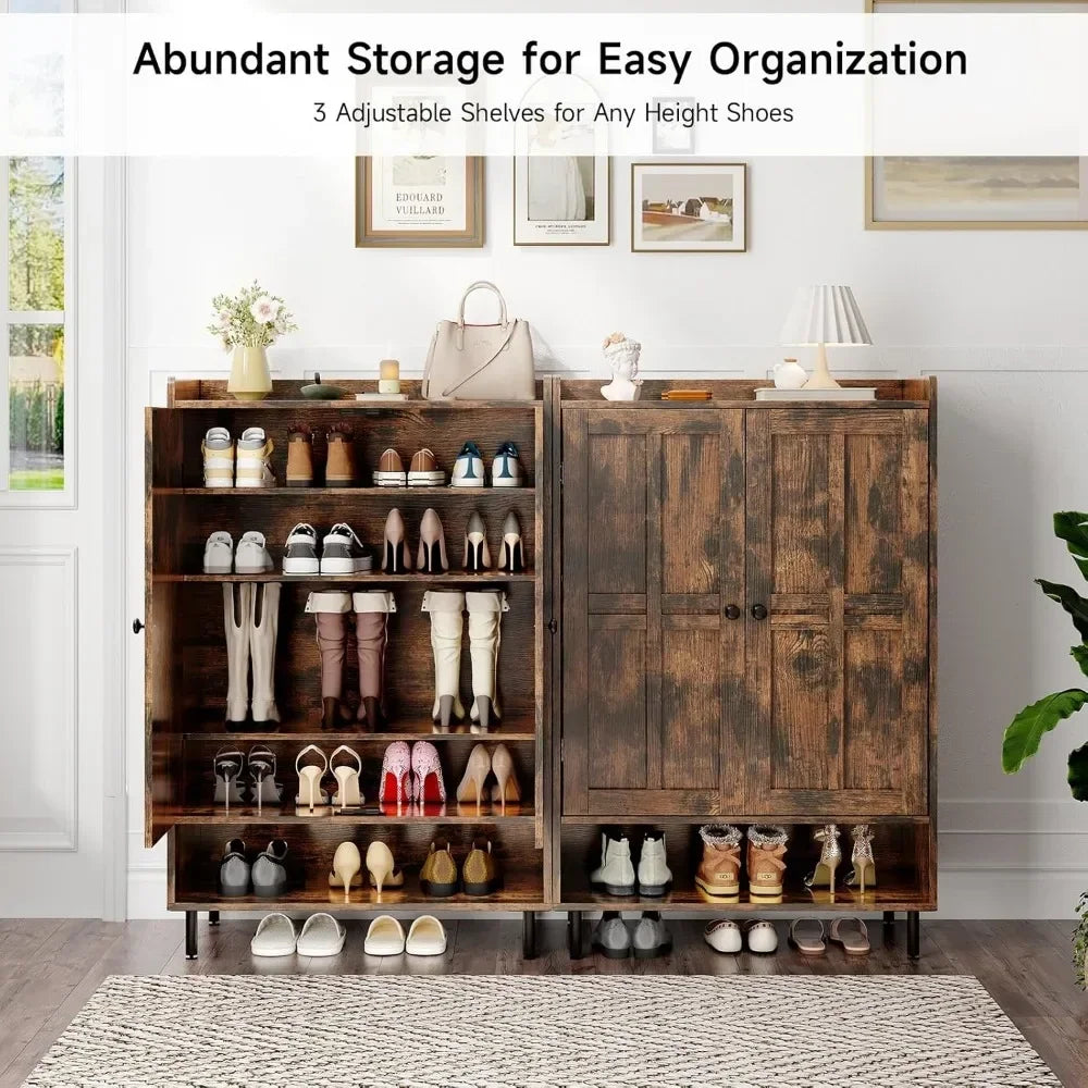 Customized6-Tier Shoe Storage Cabinet with Cross Molding Doors 3 Adjustable Shelves Metal Legs for Entryway Organizer