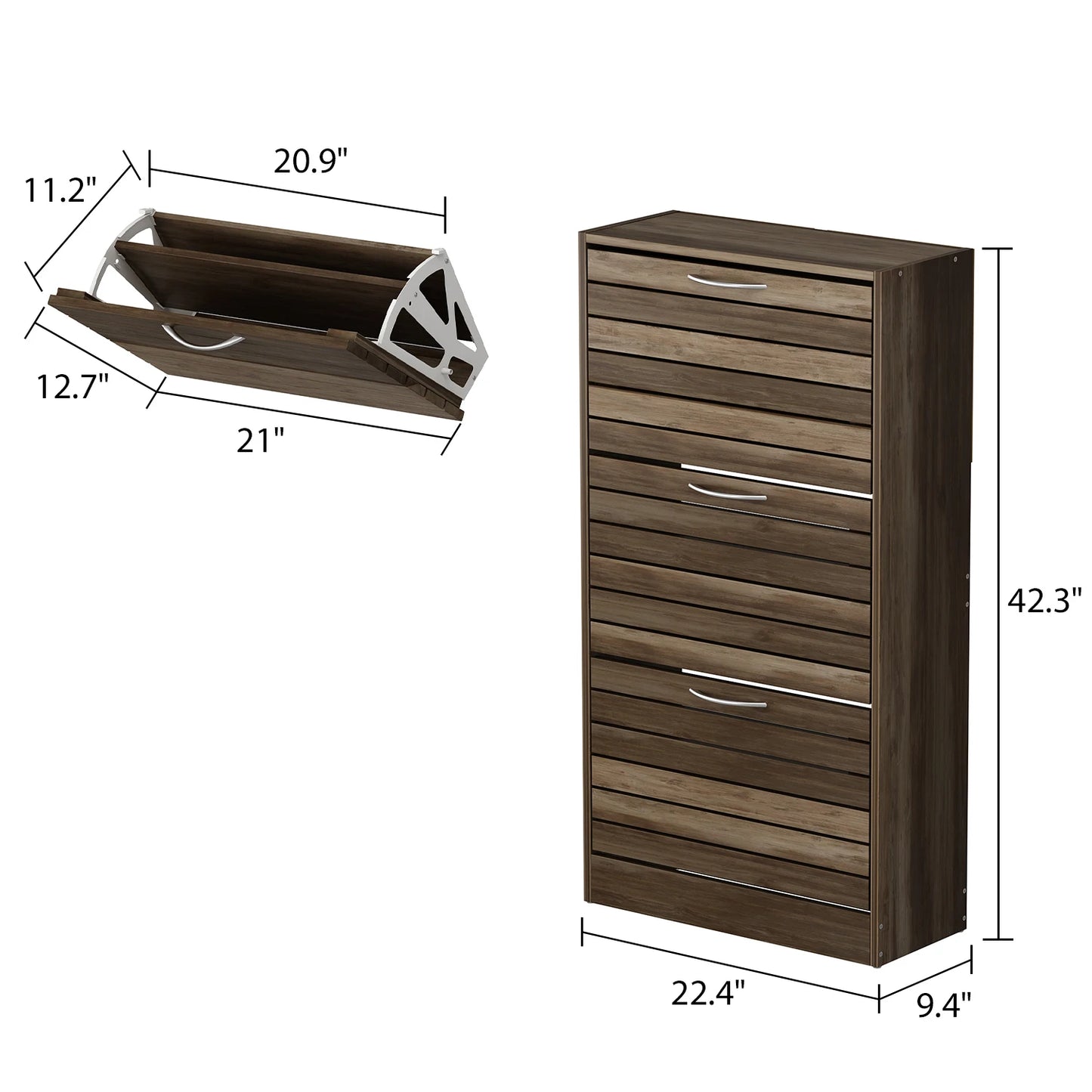 3-Door Wooden Brown Shoe Cabinet with Shutter Door Drawers Multi-Purpose Adjustable Shelf Storage Organizer for Entryway