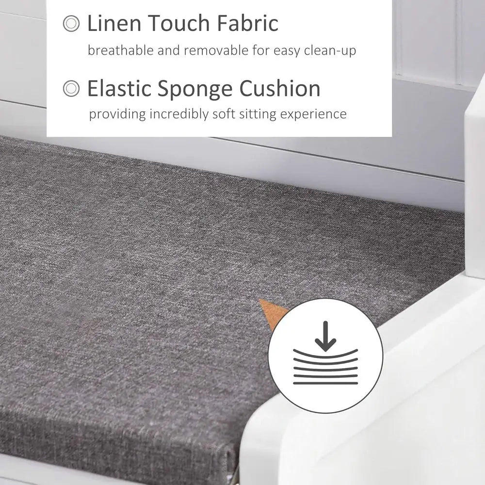 3-in-1 White Entryway Bench with Coat Rack, Shoe Storage, and Padded Seat Cushions