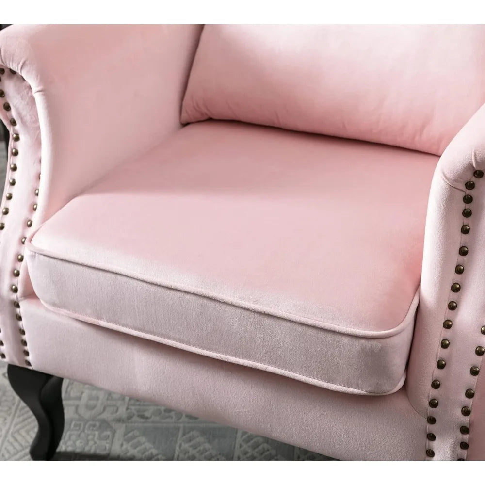 Mid Century Modern Accent Chair Upholstered Armchair Comfy Velvet Fabric Single Sofa with Tufted Wingback for Small, Customized